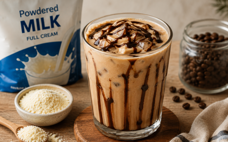 Powdered milk iced coffee